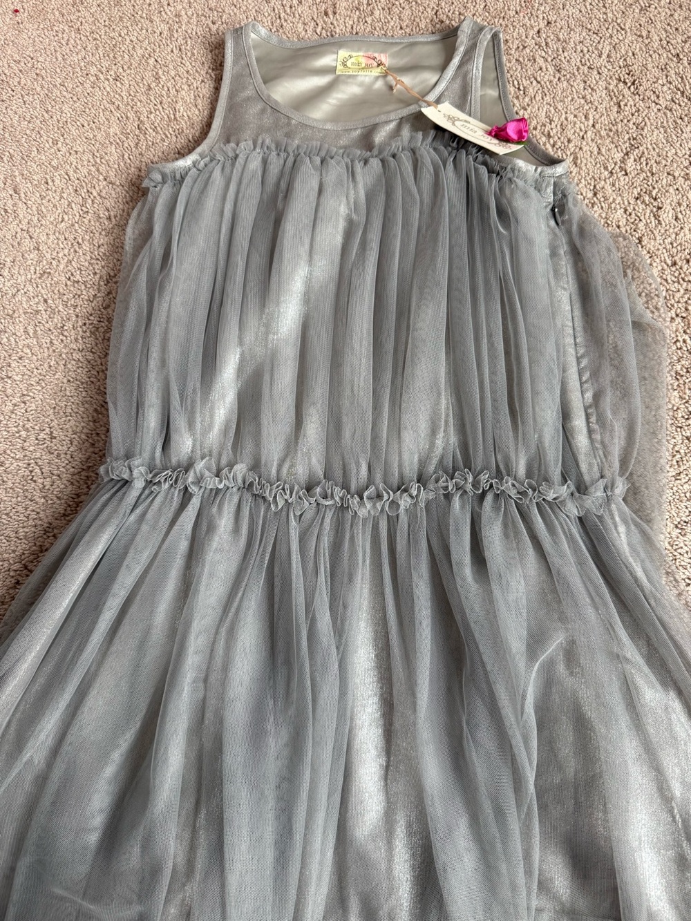 NWT Joyfolie Mia Joy Girls’ Nicola Silver Gray Tulle Dress | Size 14